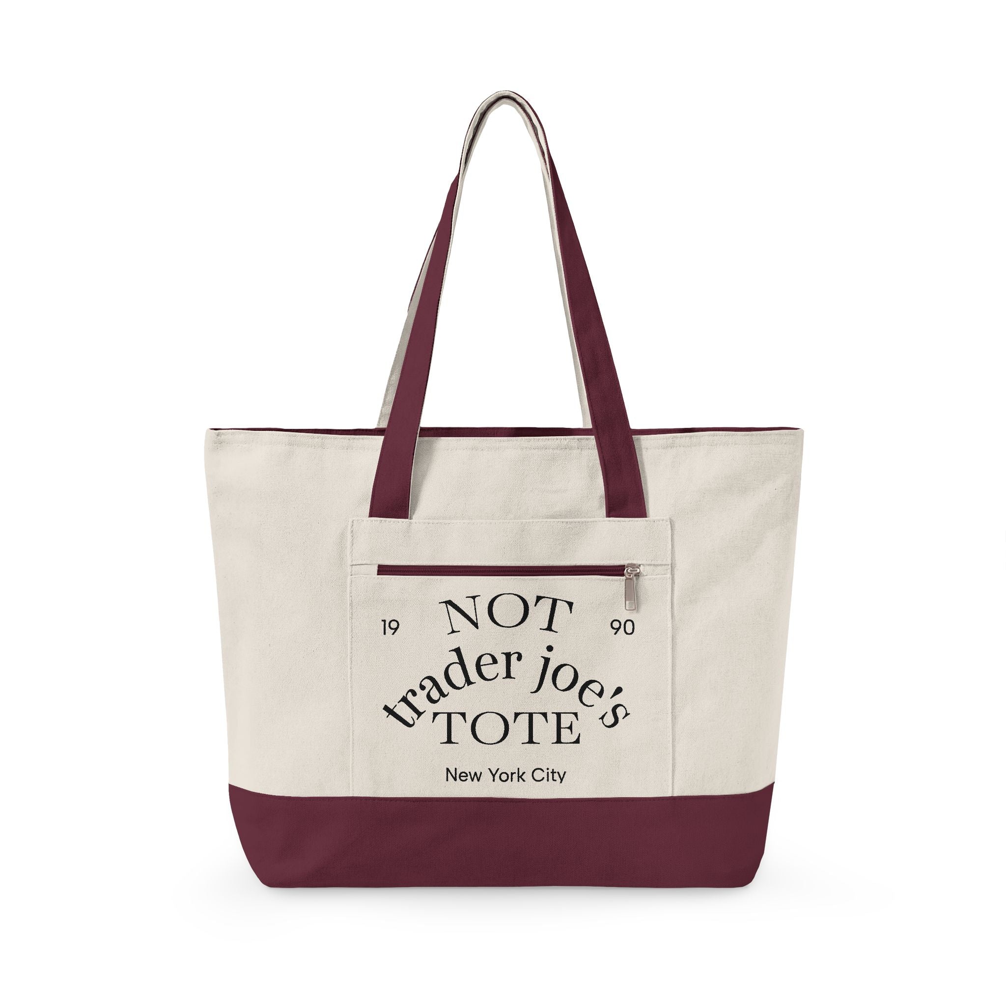 "Not Trader Joe's Tote" Zippered Canvas Reusable Grocery Bag
